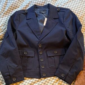 Talbots Navy Button-Front Cotton Blazer Jacket